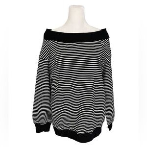 Annabelle Black White Striped Off Shoulder Banded Bottom Knit Top Size Small